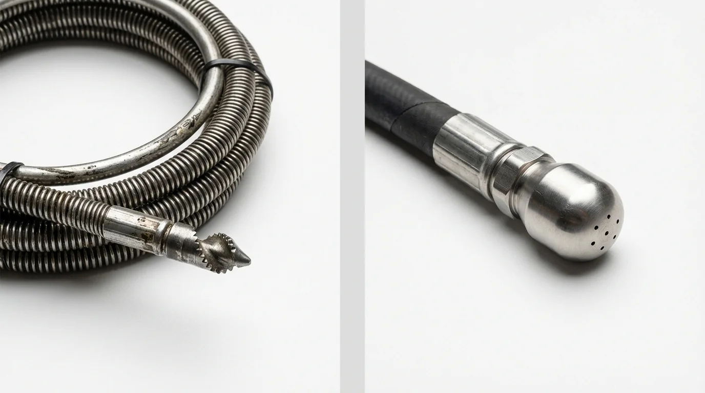 Drain snake cable and hydro jetting nozzle used for drain cleaning in Chatsworth, CA