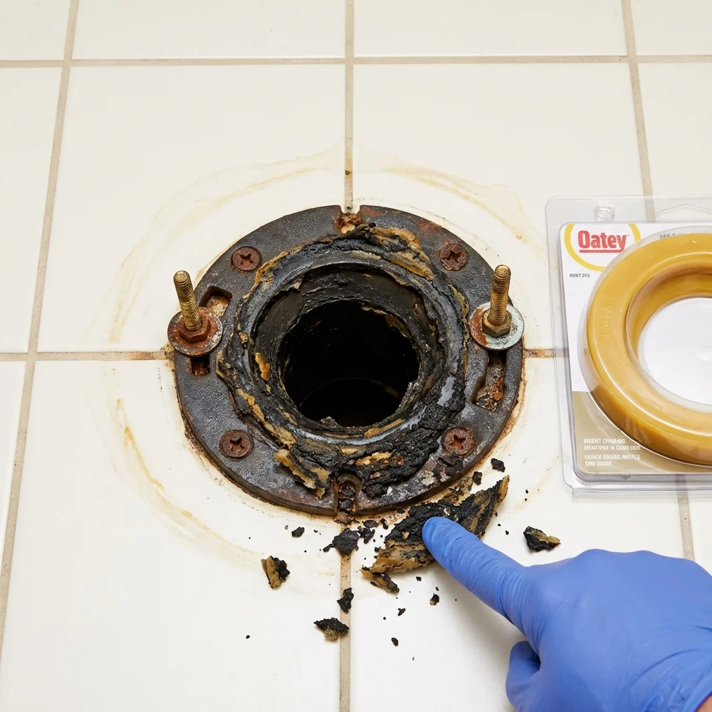 Failed wax ring showing water seepage at the base of a toilet in a Chatsworth, CA home