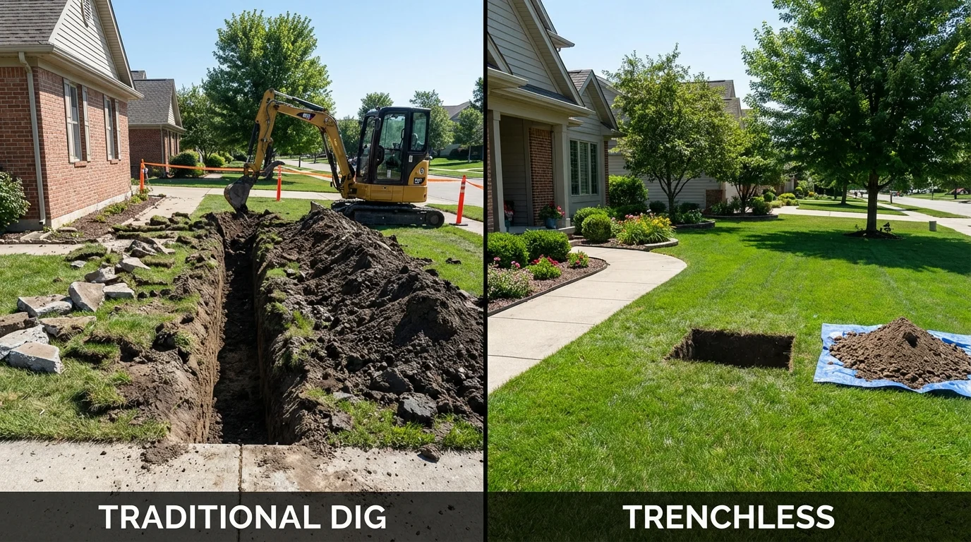 Trenchless sewer repair with minimal yard damage versus traditional excavation in Chatsworth, CA